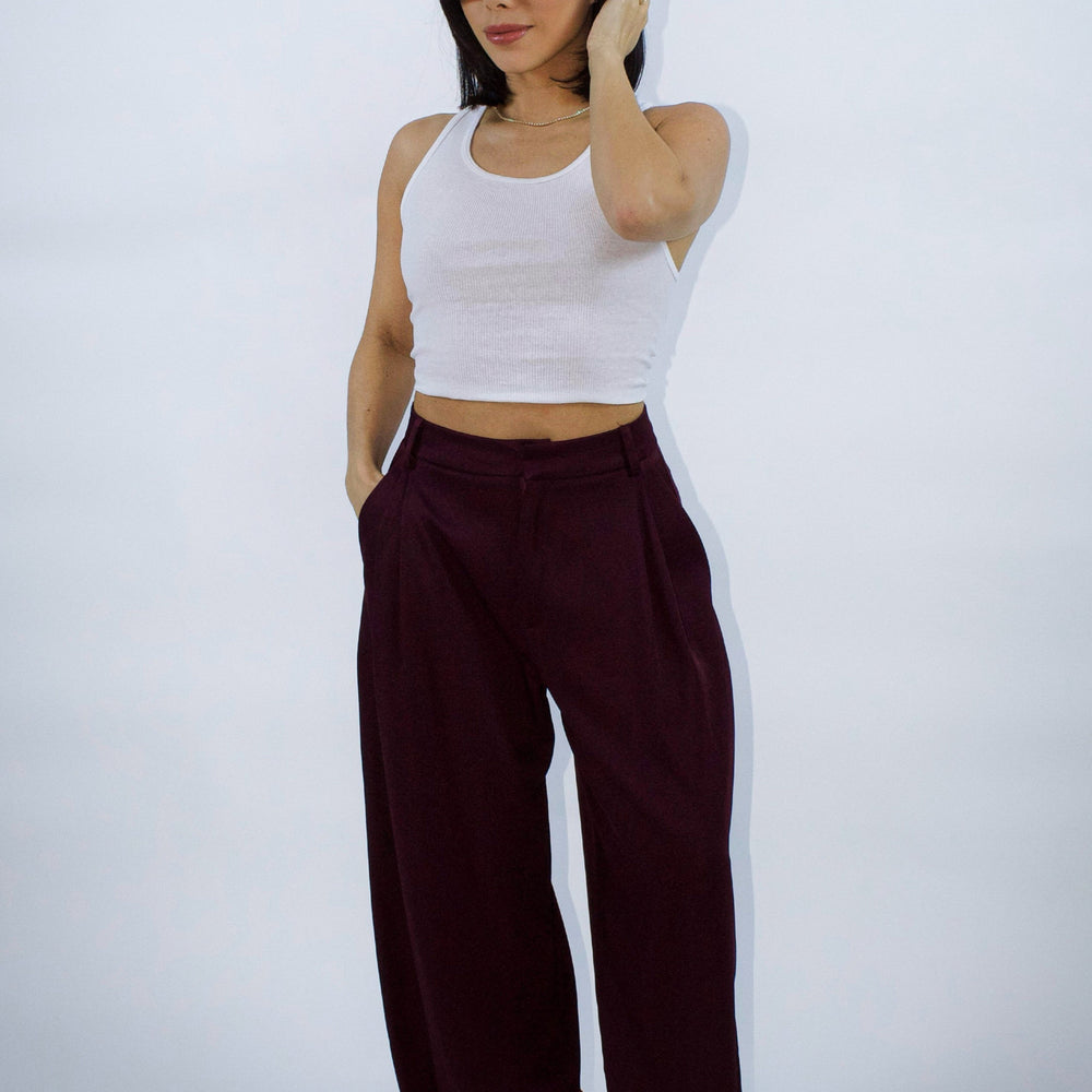 Margaux Wide Leg Burgundy Trousers