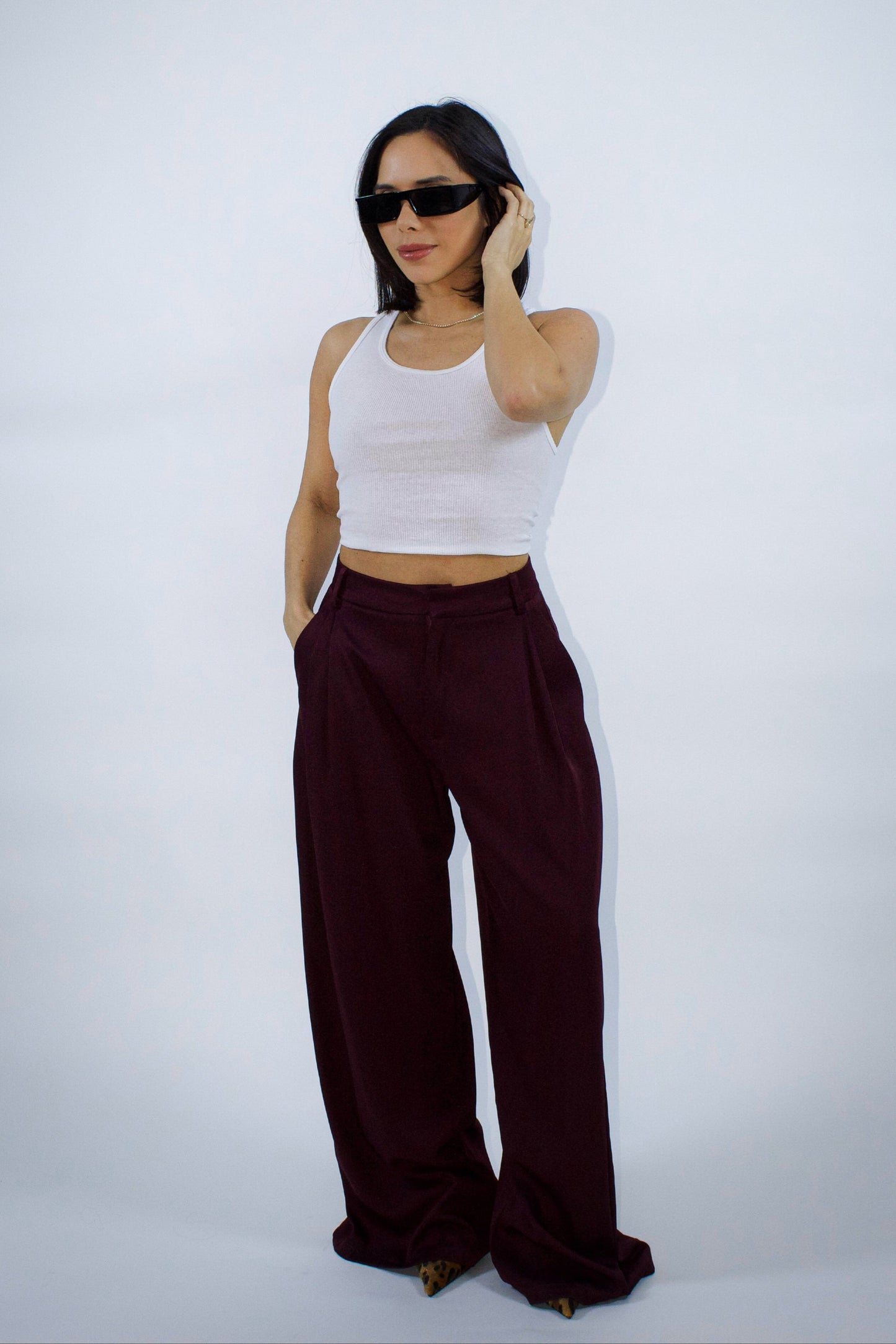 Margaux Wide Leg Burgundy Trousers